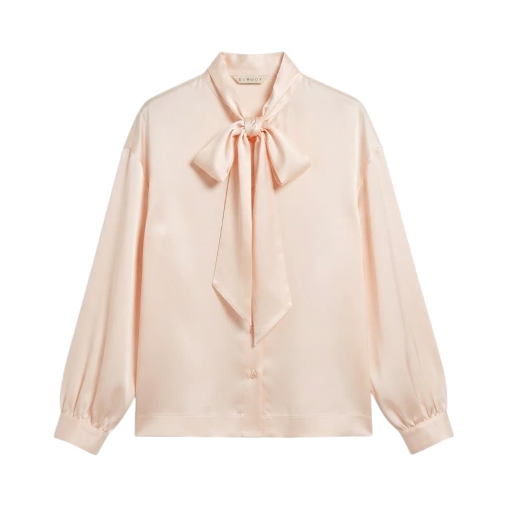 Purotatto Camicia Maglieria in Raso Color Nude con Fiocco