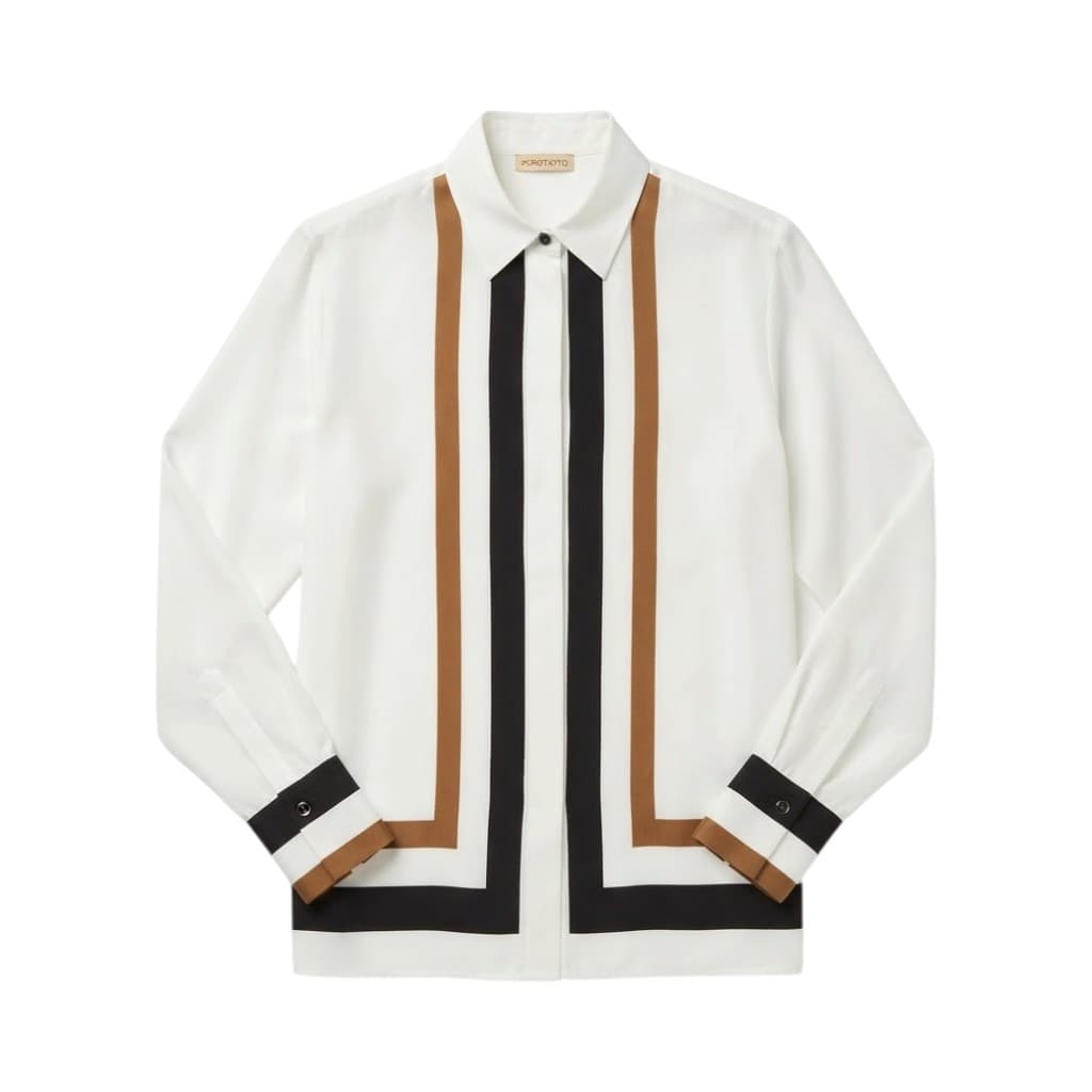 Purotatto Camicia Donna in Seta a Righe Multicolore Bianco