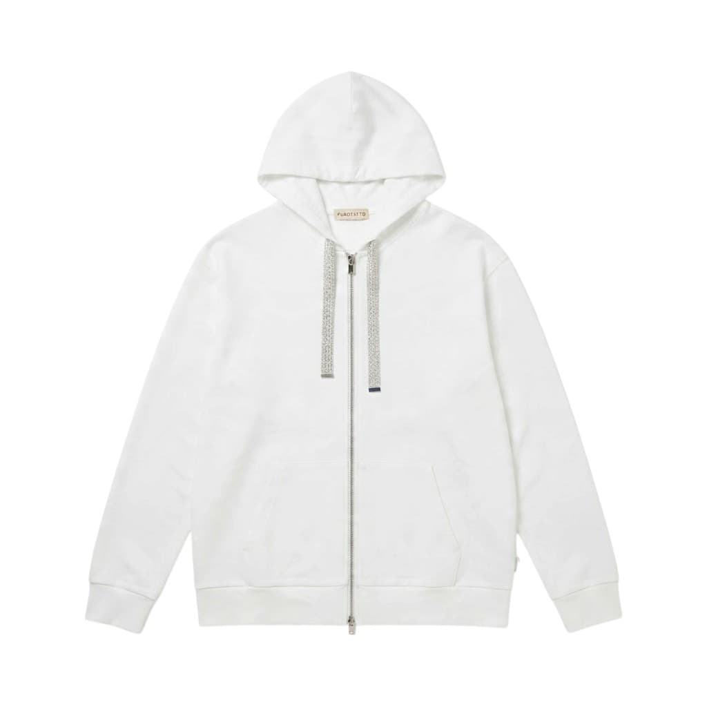 PUROTATTO Felpa Donna Bianco con Cappuccio e Zip