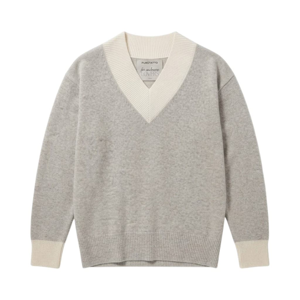 Purotatto Maglione Donna in Cashmere Grigio con Scollo a V