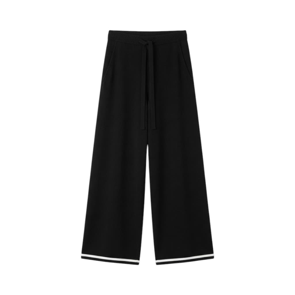 Purotatto Pantaloni Donna in Lana Nera con Coulisse