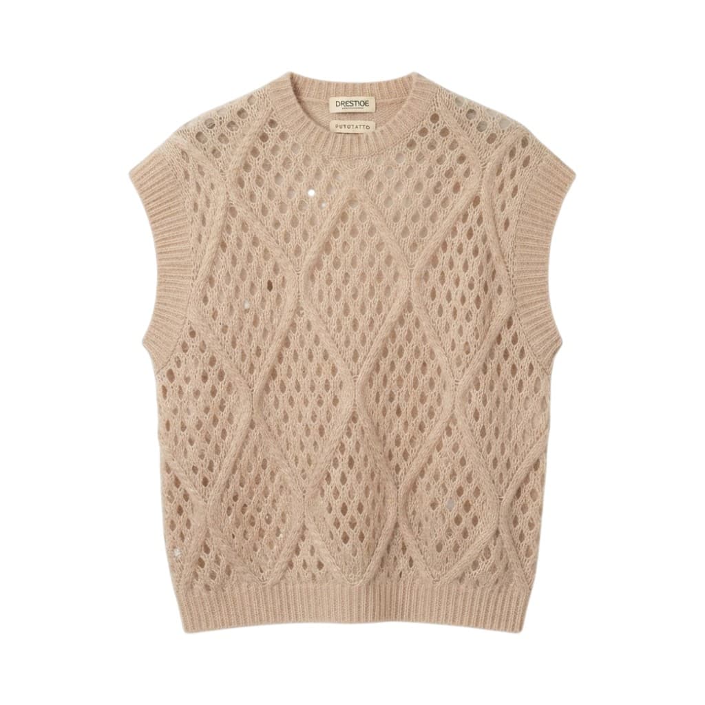 Purotatto Gilet Donna in Maglia Beige a Rombi