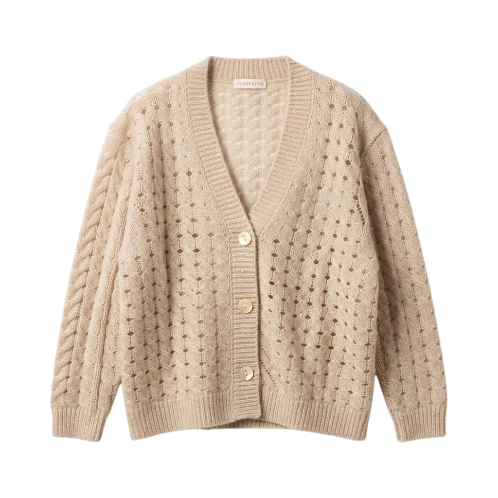 Purotatto Cardigan Donna in Maglia Beige con Paillettes