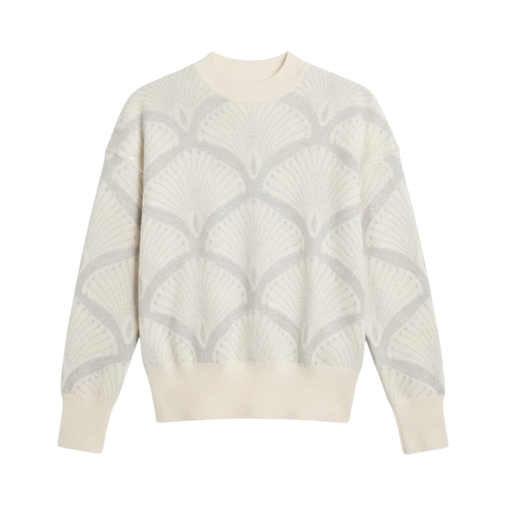 Purotatto Maglia Donna in Cotone Bianco e Grigio con Motivo Geometrico