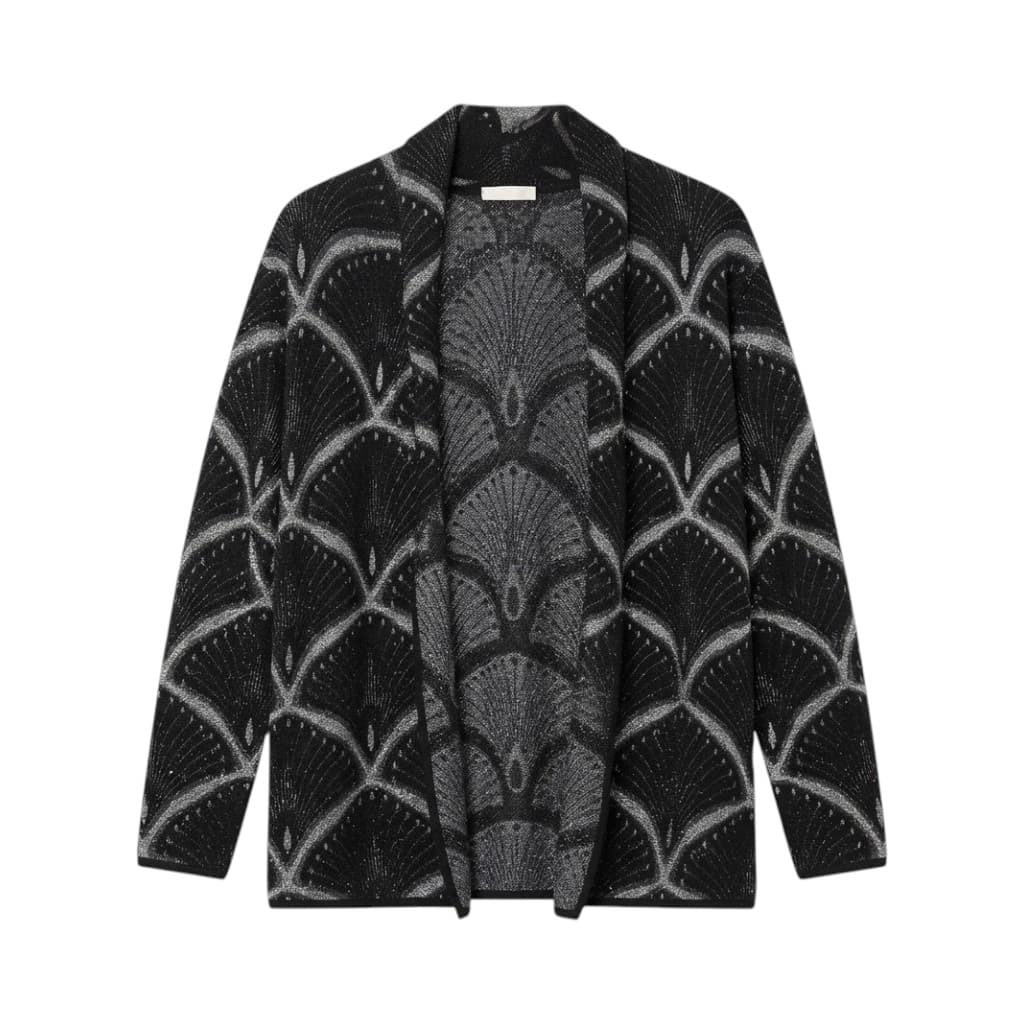 Purotatto Cardigan Donna in Nero e Argento con Motivo Grafico