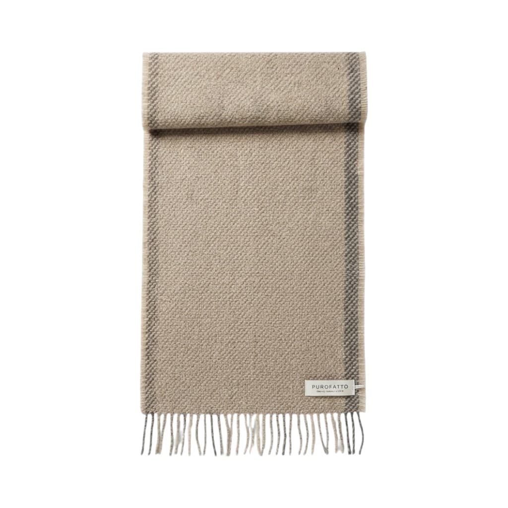 Purotatto Sciarpa in Lana Beige e Grigio con Frange