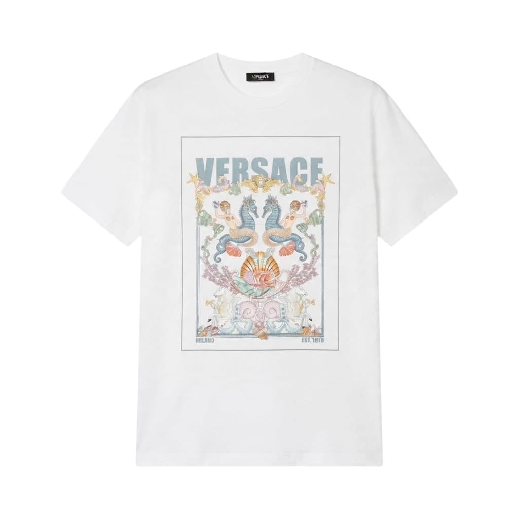 VERSACE Maglieria T-shirt Bianca con Grafica Iconica