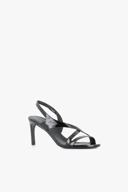 Del Carlo Sandali Donna in Pelle Verniciata Naplack Nera con Tacco 8.5 cm