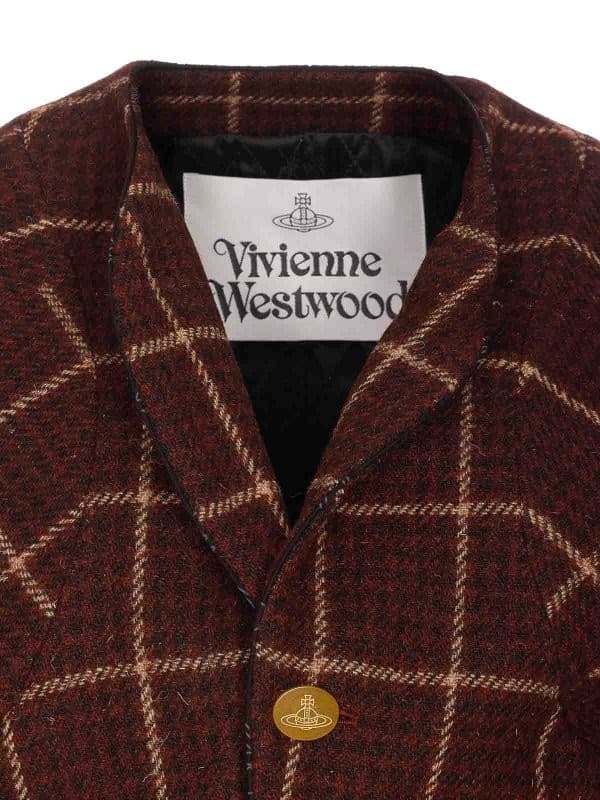 Vivienne Westwood Pourpoint Cappotto Donna Marrone Check in Lana Vergine