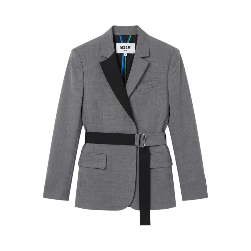 MSGM Giacca Donna in Lana Grigio Medio con Cintura