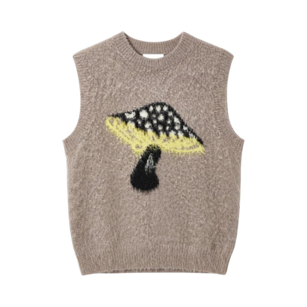MSGM Gilet Donna in Lana Grigia con Motivo Fungo