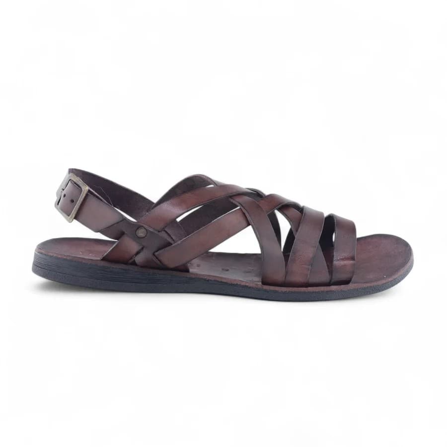 Brador Sandali Uomo in Pelle Color Rum con Fasce Incrociate