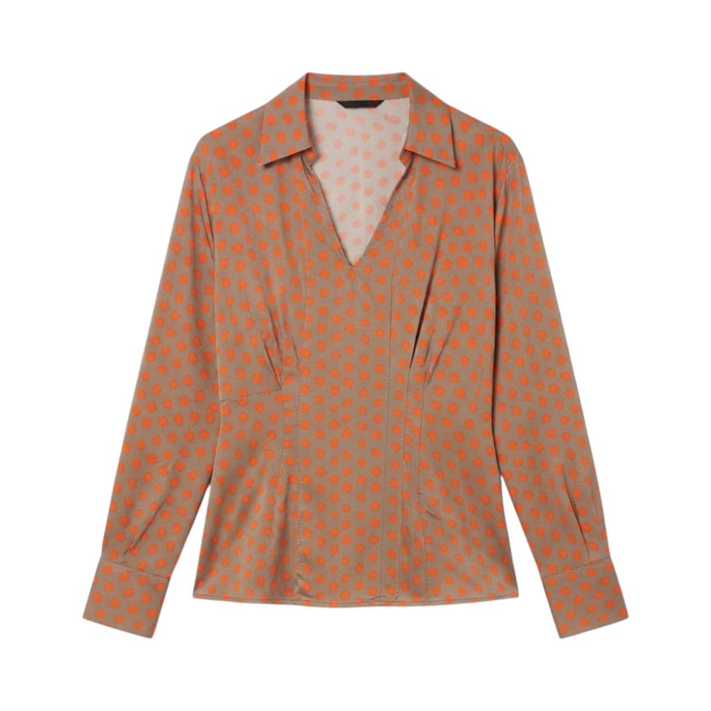 NIU Blusa Donna in Fantasia Pois Tortora e Arancio
