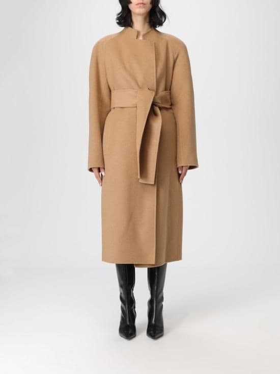 Khaite Deena Cappotto Donna Cammello in Lana con Cintura