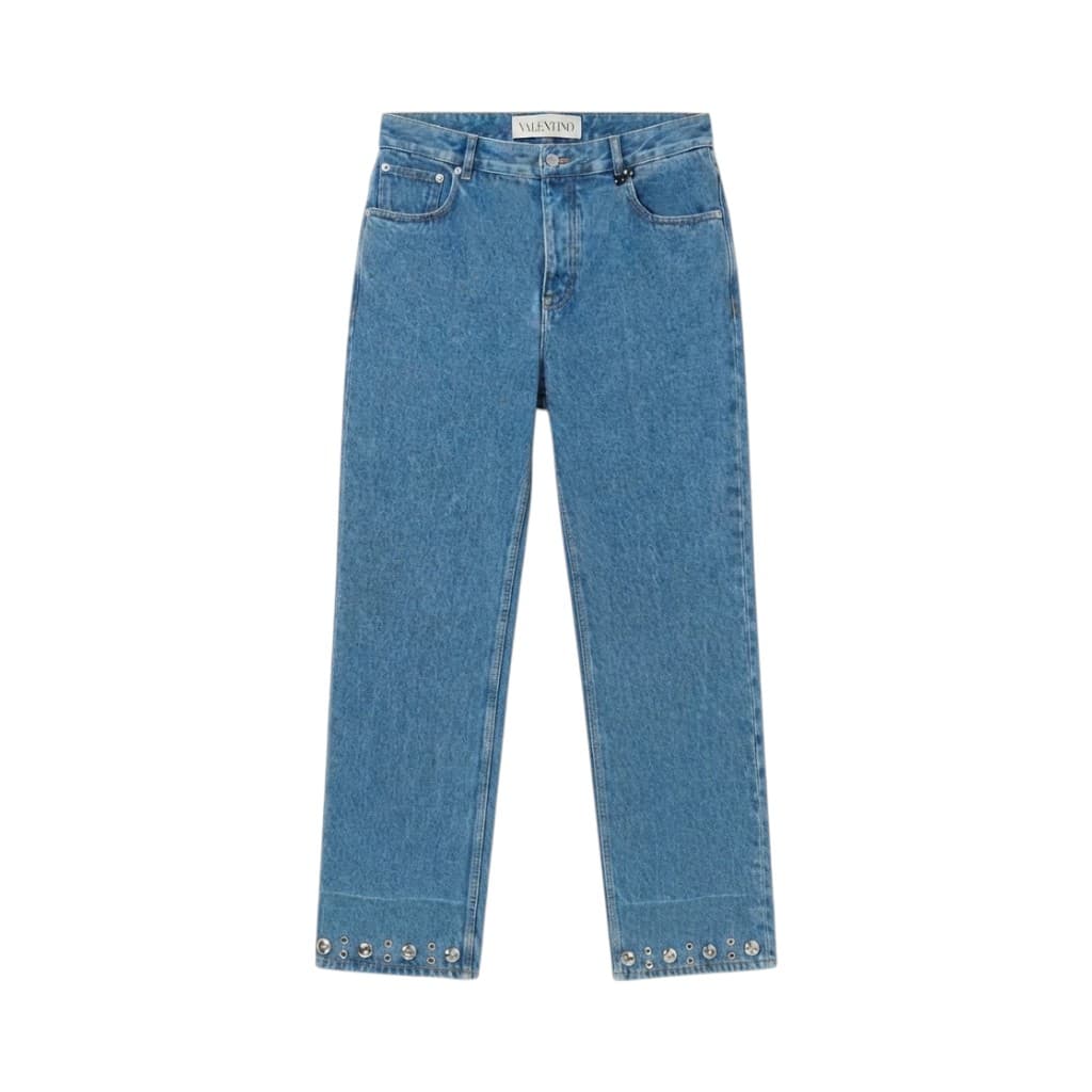 Valentino Pantaloni Donna in Denim Blu con Dettagli in Metallo