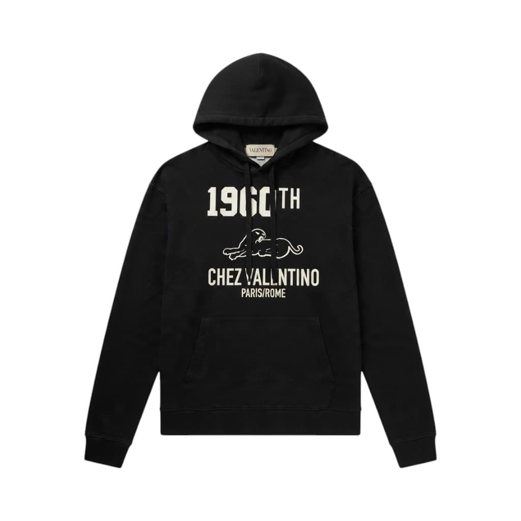 VALENTINO Felpa con Cappuccio Nero e Dettagli Beige