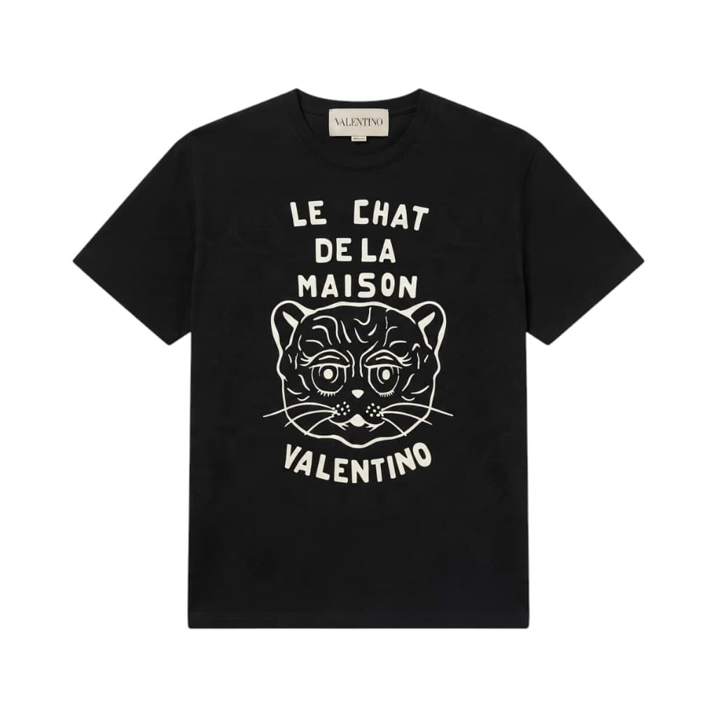 VALENTINO Maglieria T-shirt in Nero e Beige con Stampa Grafica