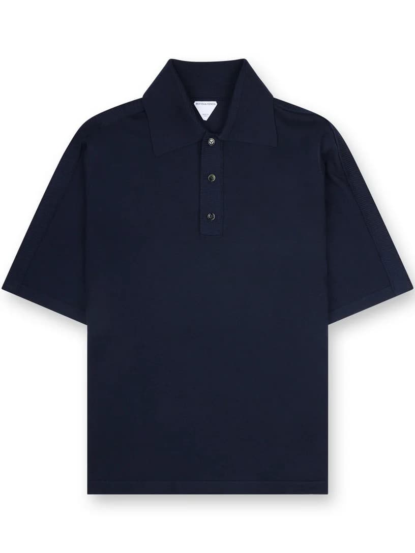 Bottega Veneta Maglieria Polo Blu in Cotone con Colletto