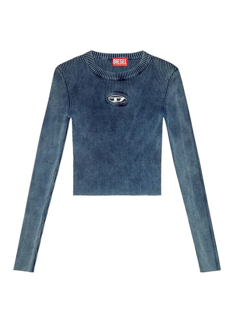 Diesel Maglia Donna in Denim con Dettaglio Logo