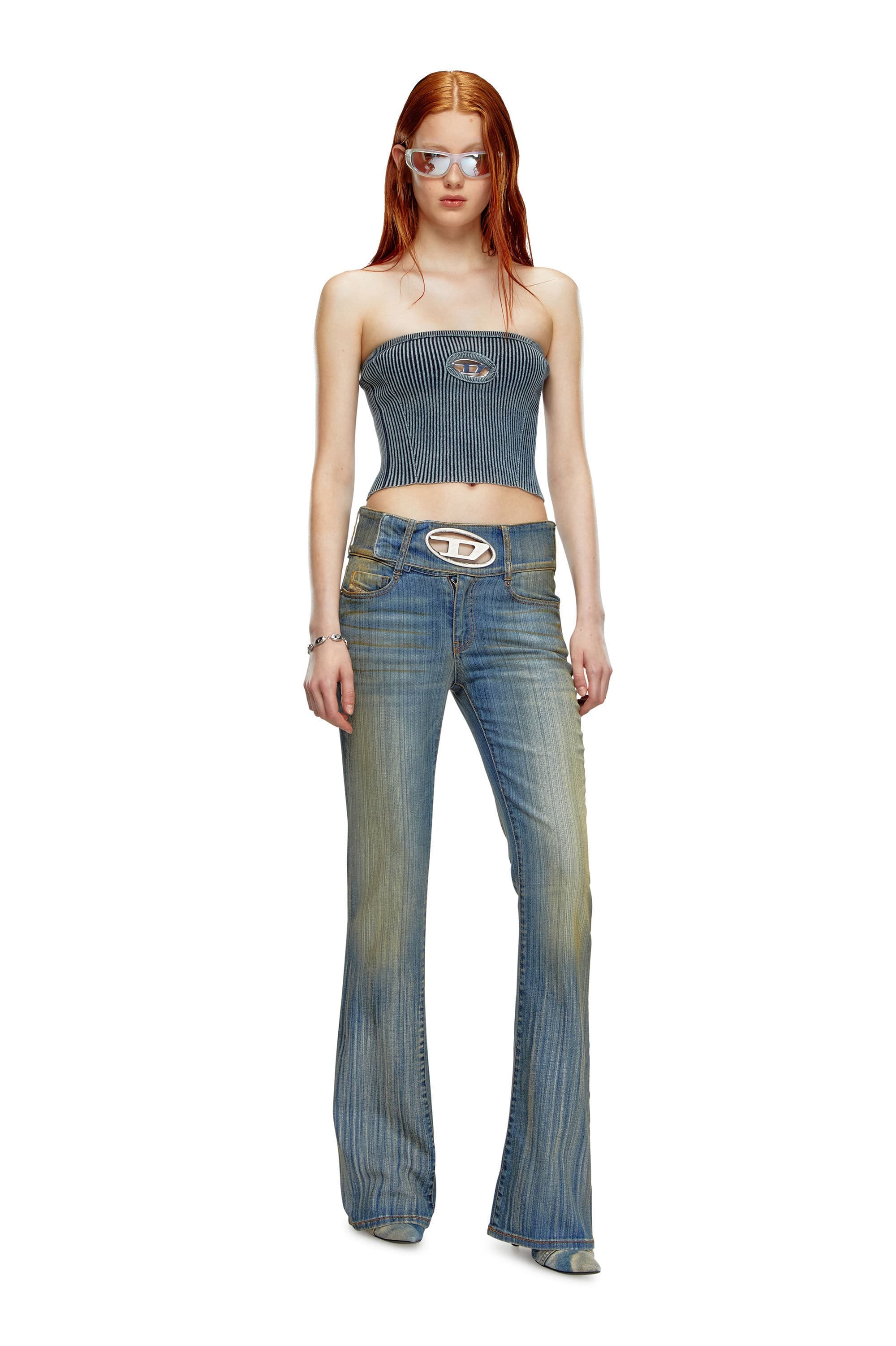 Diesel Maglieria Donna in Denim Blu con Logo Distintivo