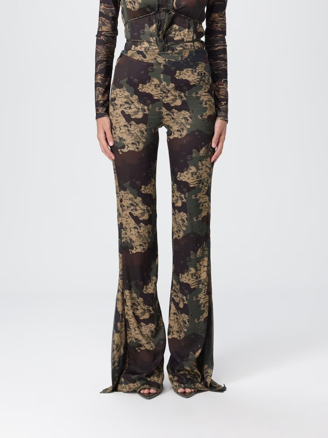 Diesel Pantaloni Donna in Stampa Camouflage Verde Militare