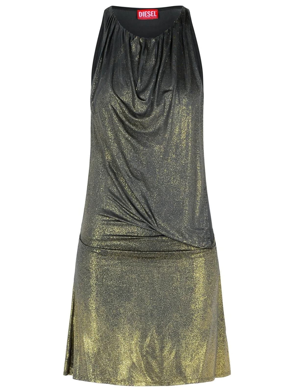 Diesel Vestito Donna Nero e Oro con Drappeggio