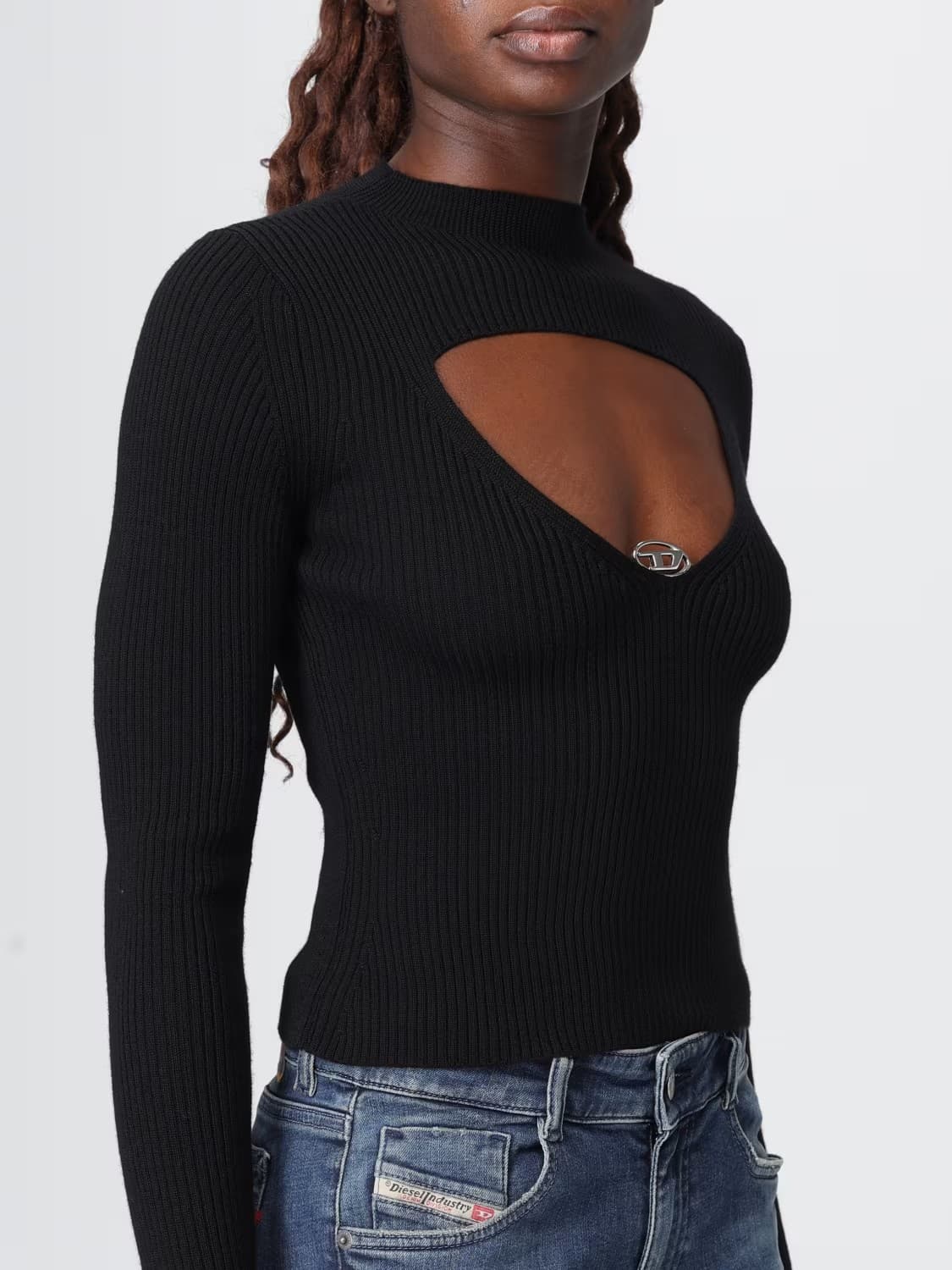 Diesel Maglia Donna in Lana Nera con Dettaglio Cut-Out