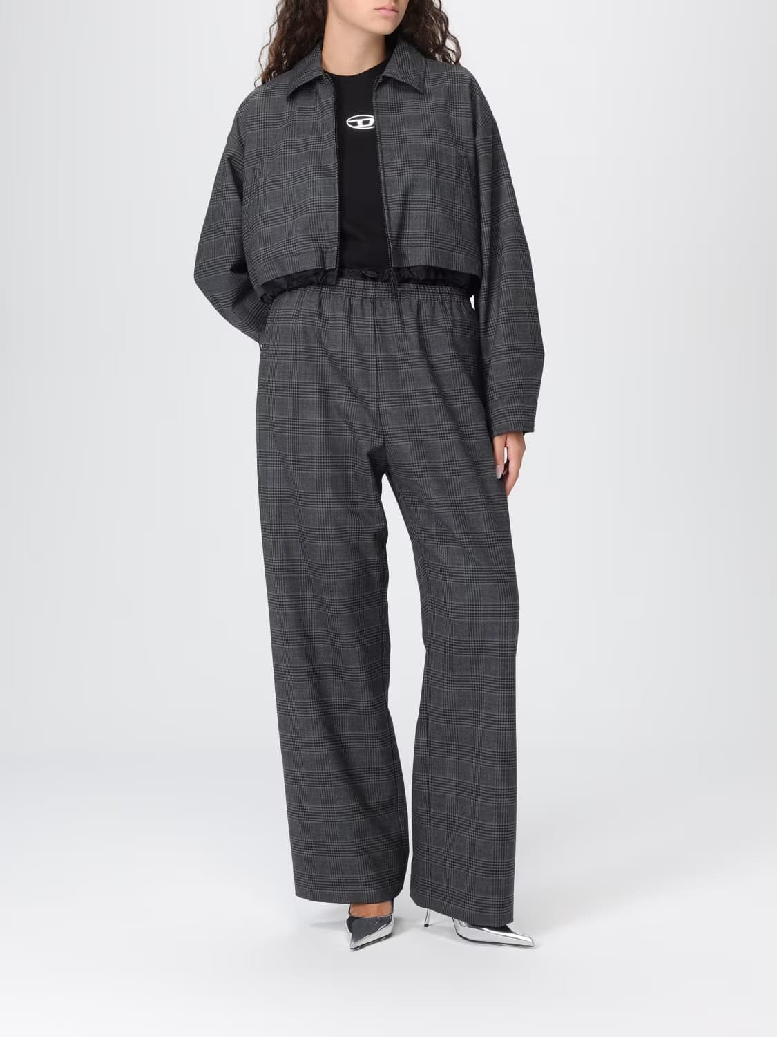 Diesel J-Ting-Fem Giacca Donna Cropped Nera Principe di Galles