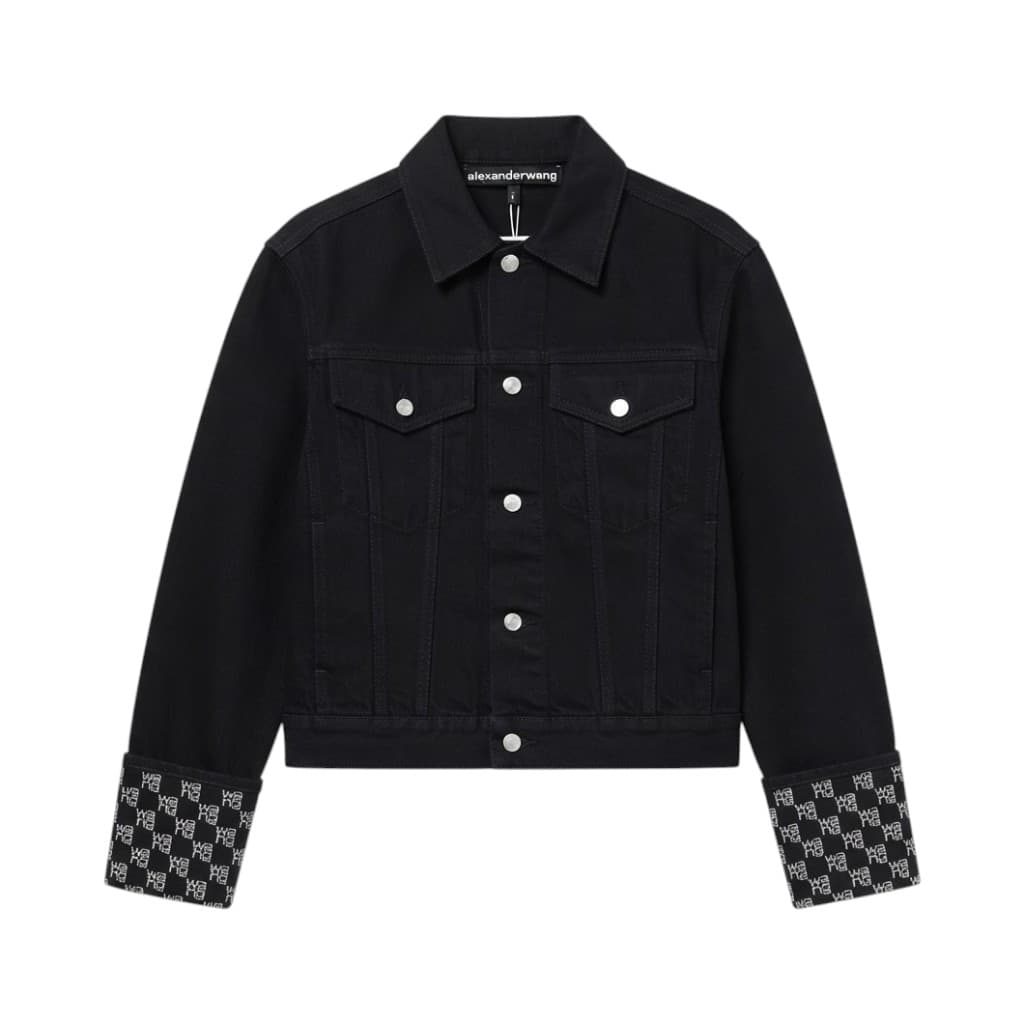 Alexander Wang Giacca Jeans Donna Nero con Polsini Cristallo