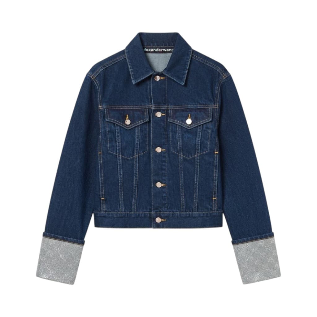 Alexander Wang Giacca Jeans Donna con Polsini Cristallo Blu