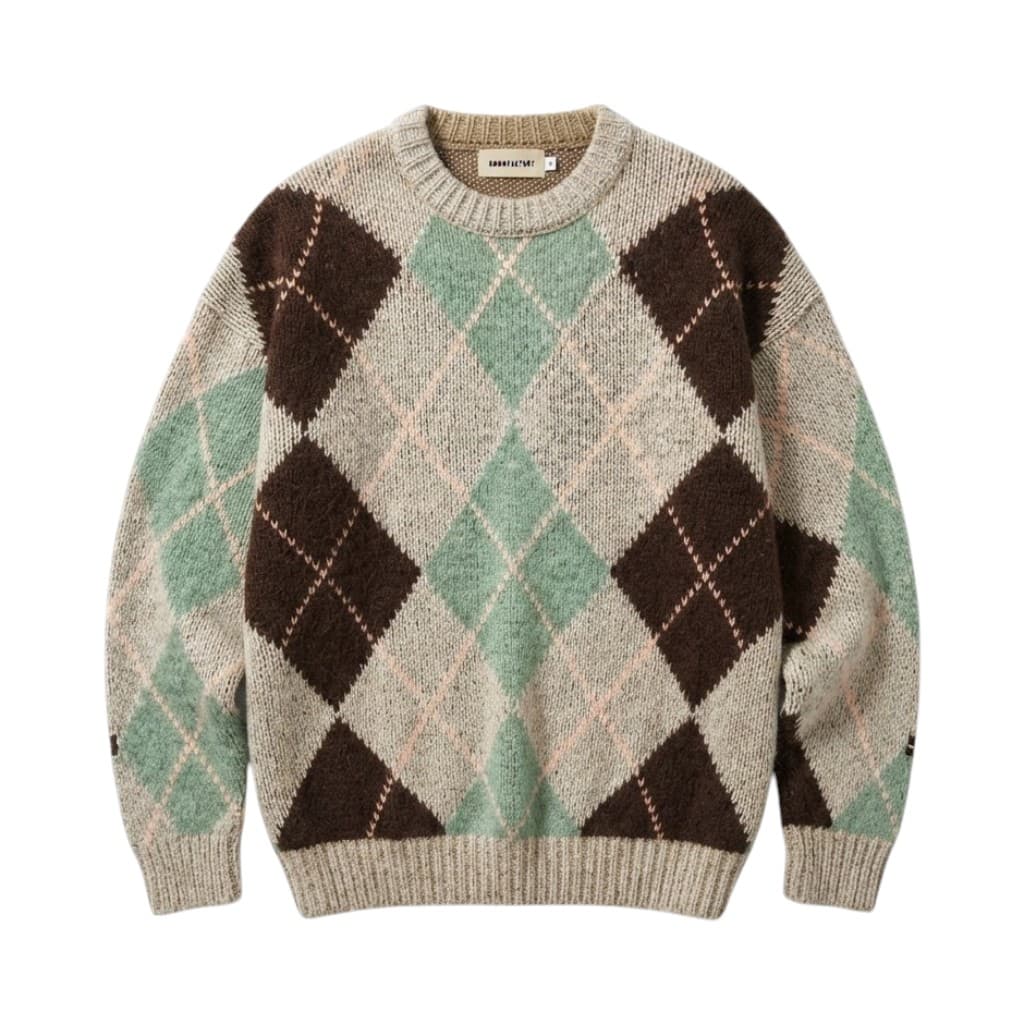 ATOMOFACTORY Maglione Girocollo Multicolore con Motivo Argyle