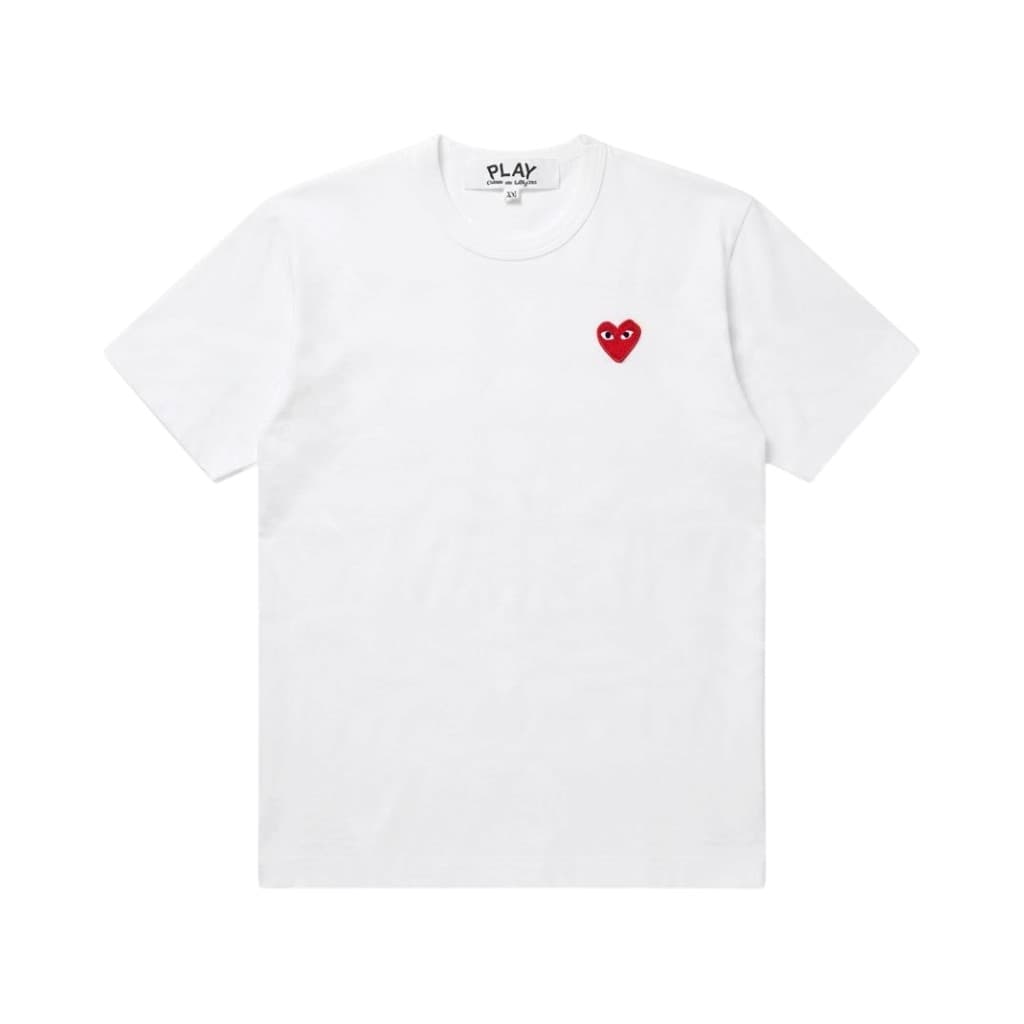 Comme des Garçons T-shirt Bianco con Ricamo Cuore Rosso