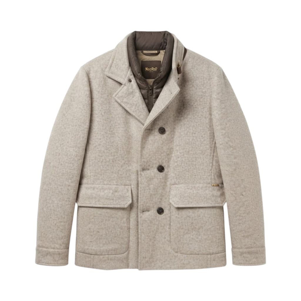MOORER Giacca Cappotto in Lana Grigia con Dettagli in Pelle