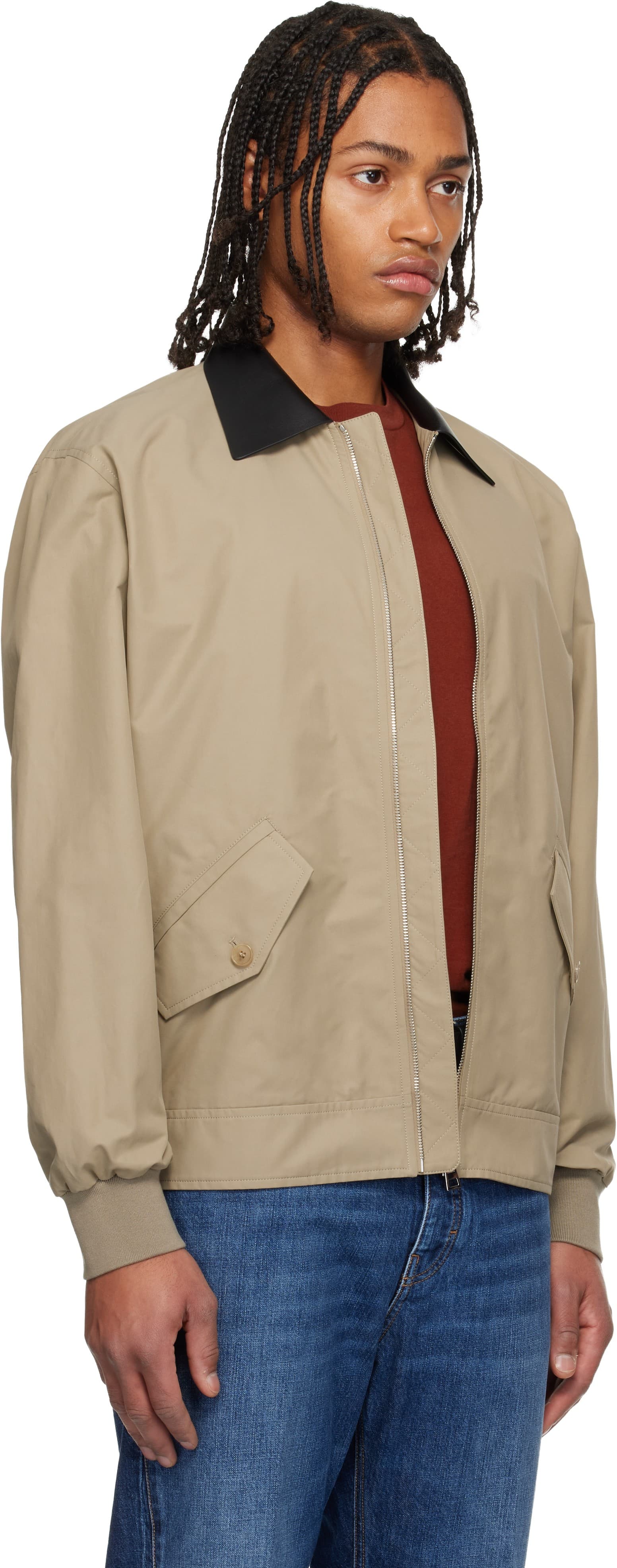 Givenchy Giacca Bomber Beige con Collo in Pelle