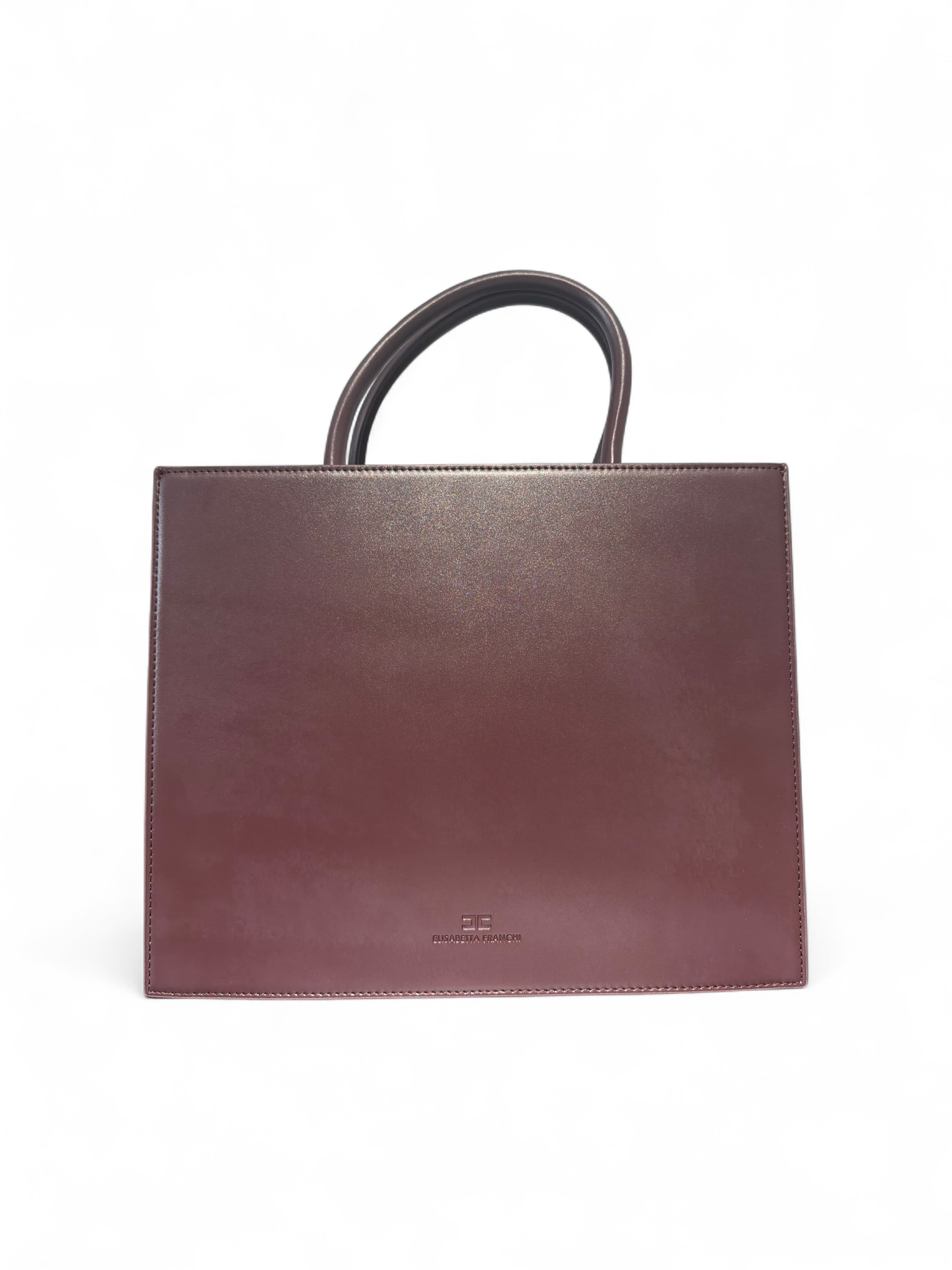 Elisabetta Franchi Borsa in Pelle Marrone con Dettagli Oro