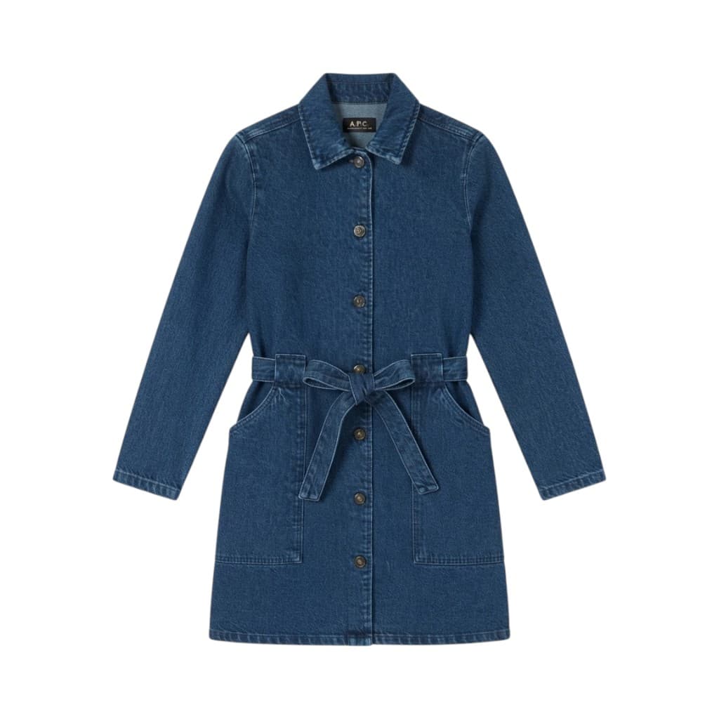 A.P.C. Vestito Denim Blu con Cintura e Bottoni