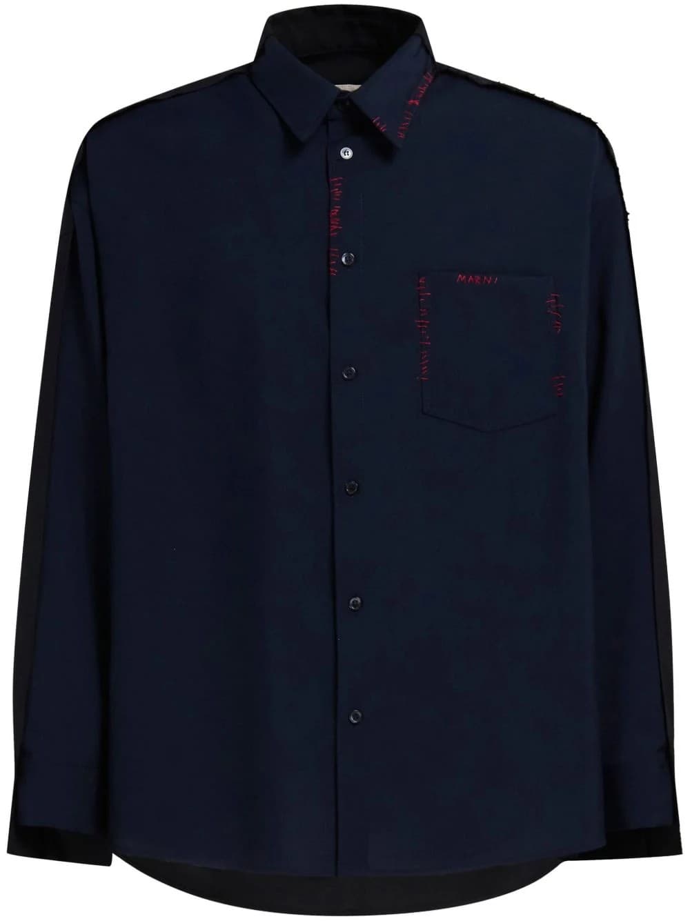 Marni Camicia in Maglieria Blu e Nero con Dettagli Ricamati