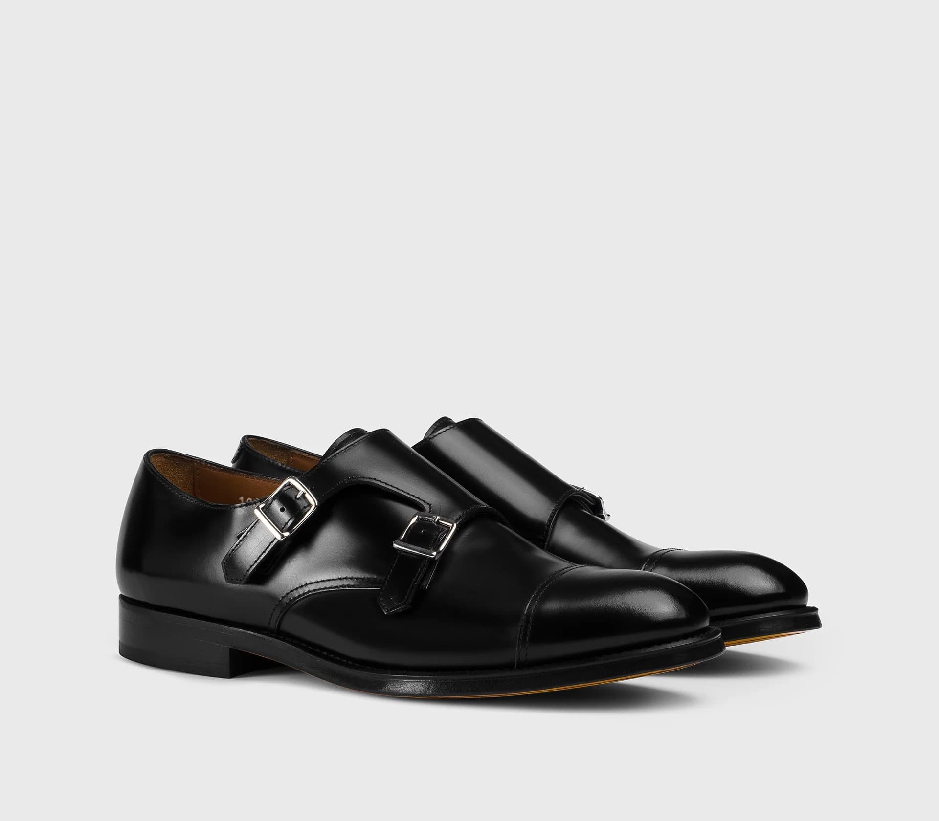 Doucal's Scarpe Doppia Fibbia Uomo in Pelle Nera