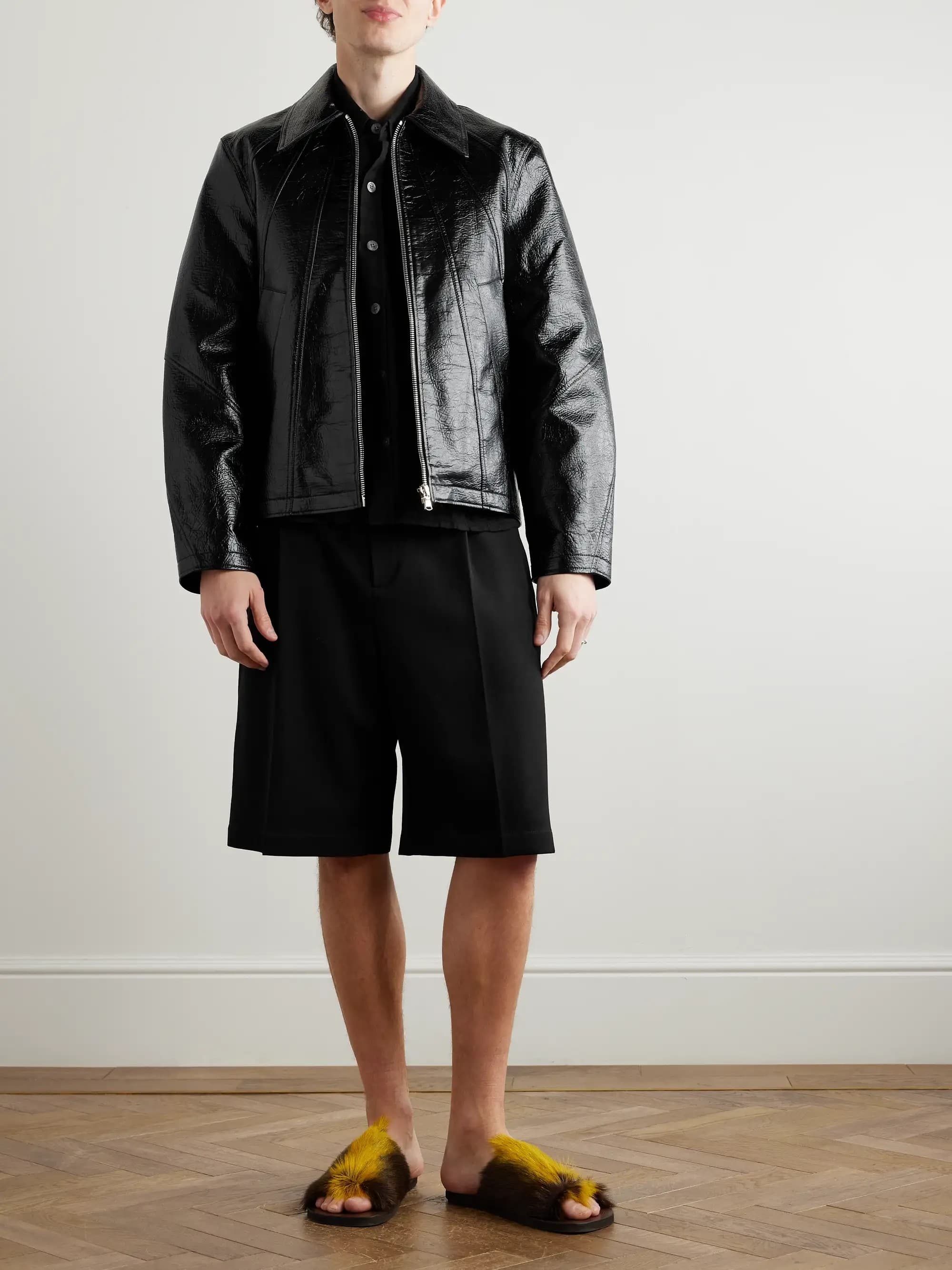 SEFR Giacca in Pelle Nera con Zip e Collo Classico