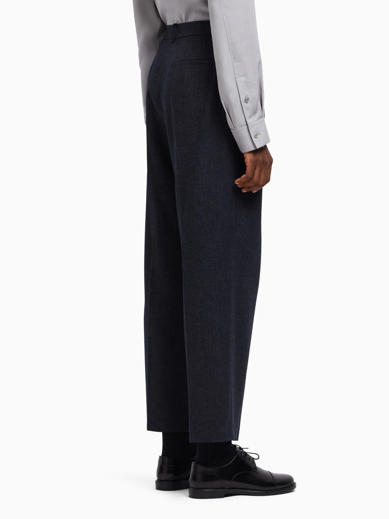 Emporio Armani Pantaloni Donna Blu in Lana e Viscosa a Vita Alta