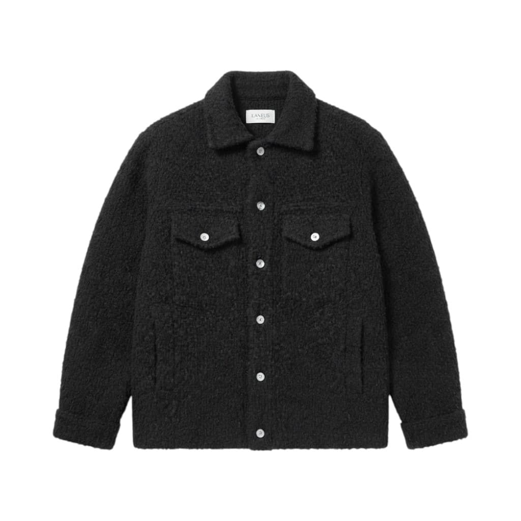 LANEUS Giacca Uomo in Maglia Nera con Tasche