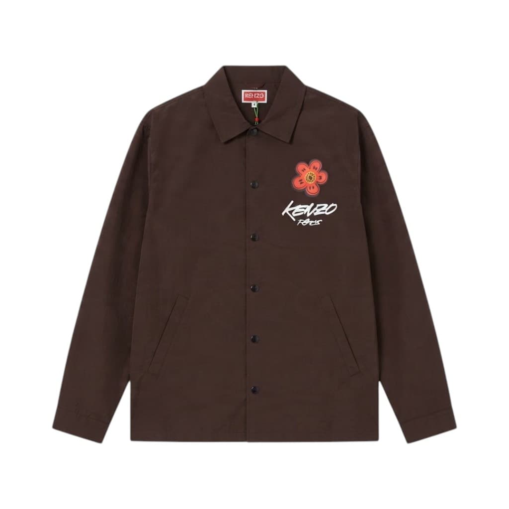 KENZO Giacca in Tessuto Marrone con Logo e Dettagli Grafici