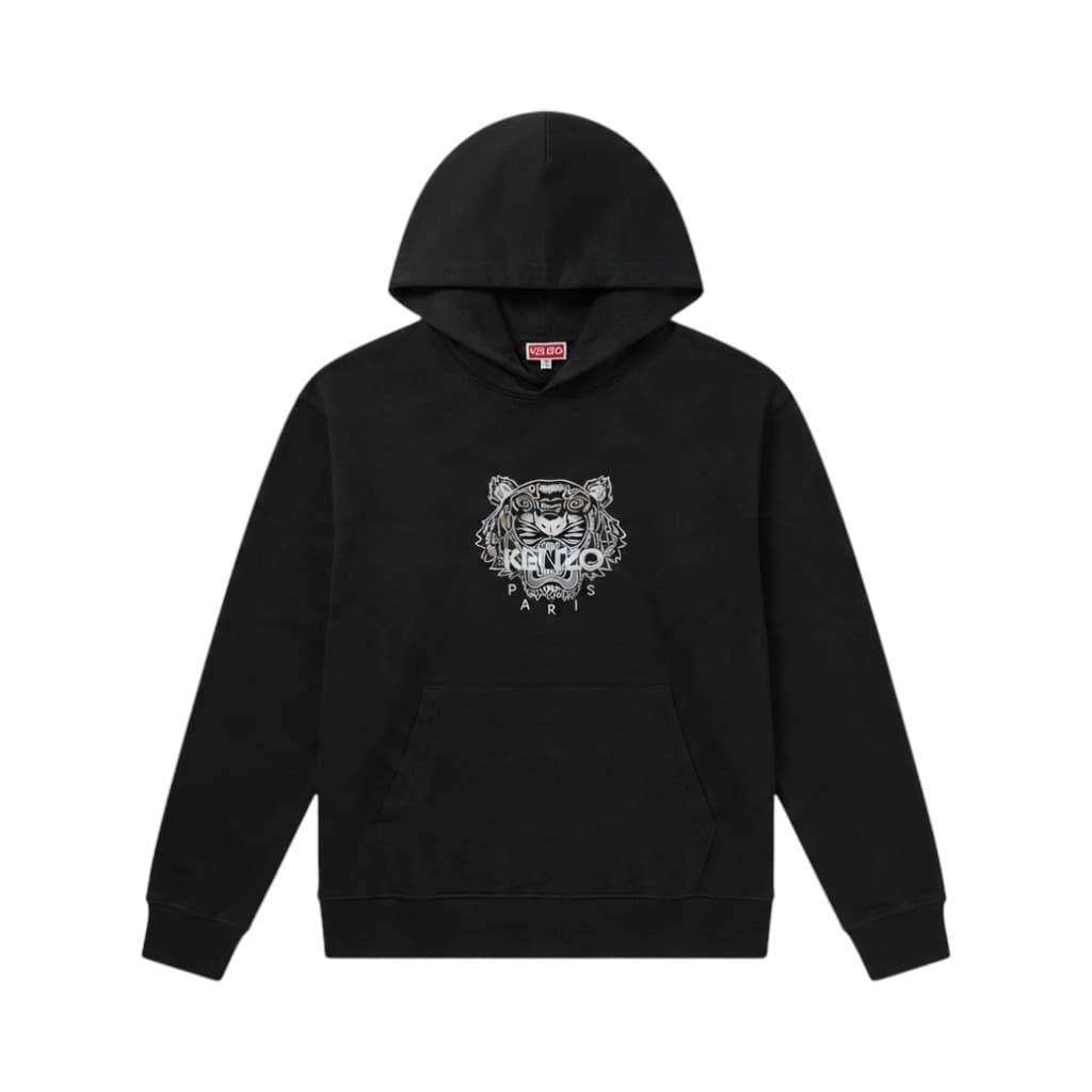KENZO Felpa Donna con Cappuccio Nero e Stampa Tigre