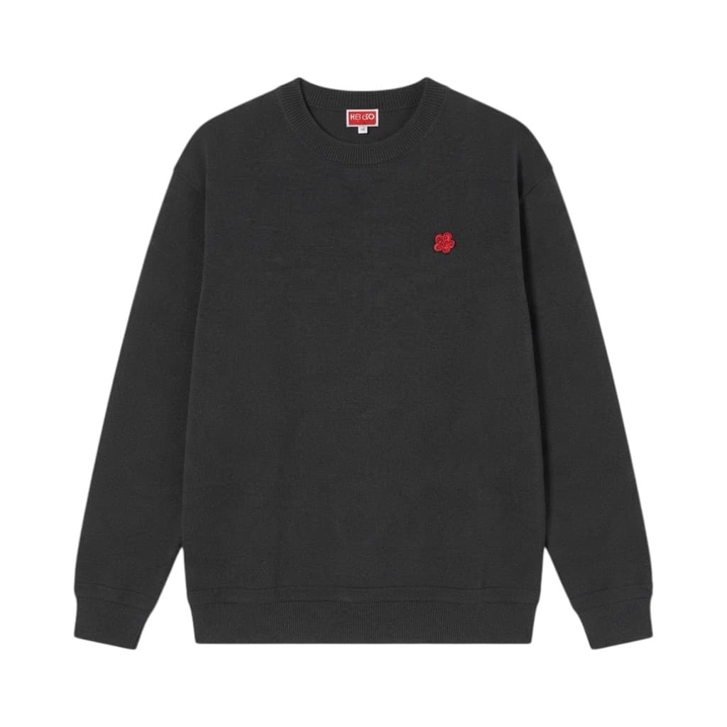KENZO Maglieria Girocollo in Nero con Logo Ricamato