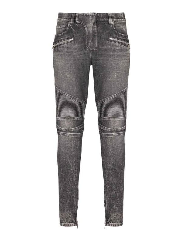 Balmain Pantaloni Jeans Neri con Dettagli in Righe