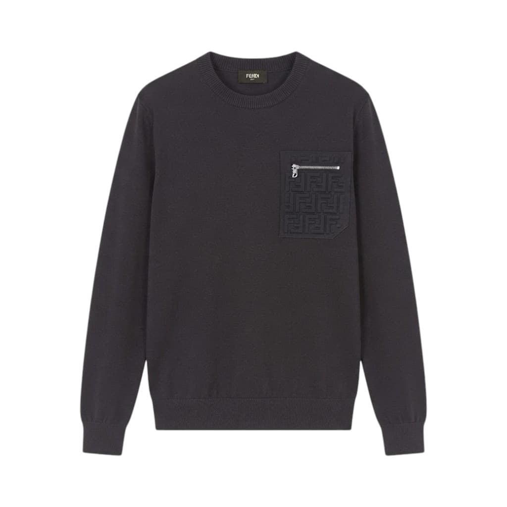 Fendi Maglieria Uomo in Nero con Zip e Dettaglio Logo