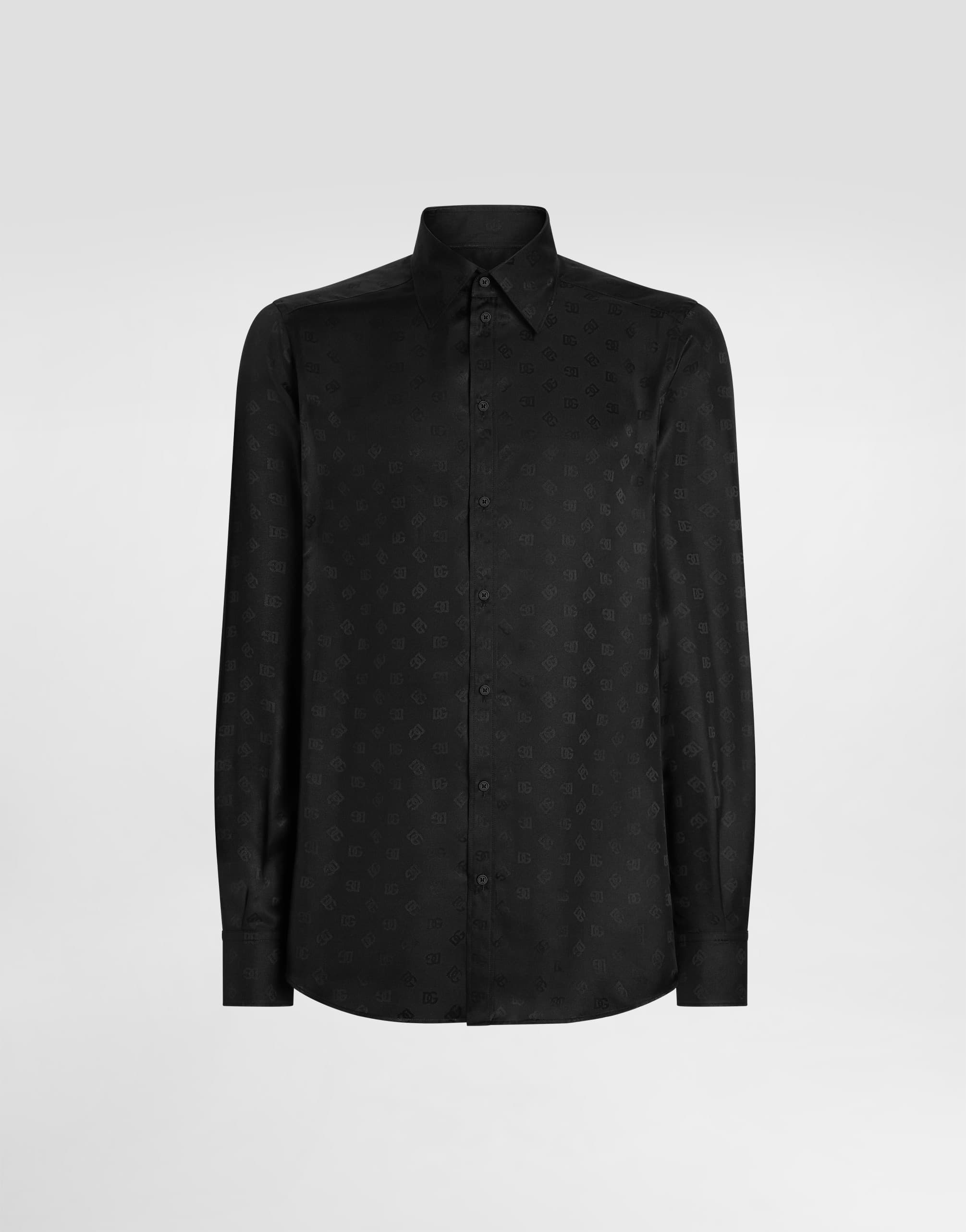 DOLCE & GABBANA Camicia in Seta Nera con Logo Monogram