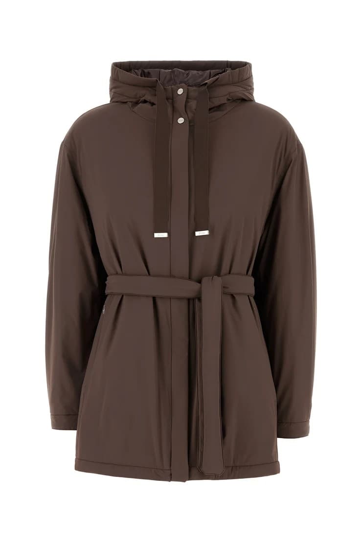 Herno Giubbino Donna Marrone in Nylon Stretch con Cappuccio e Cintura