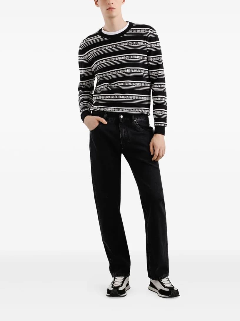 Dolce & Gabbana Maglione Girocollo in Nero e Bianco con Motivo Logo