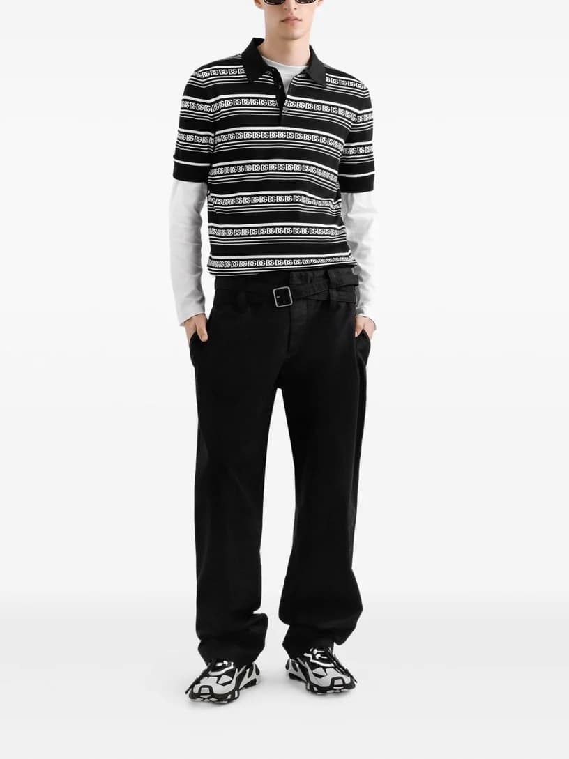 DOLCE & GABBANA Maglieria Polo Nero e Bianco con Logo